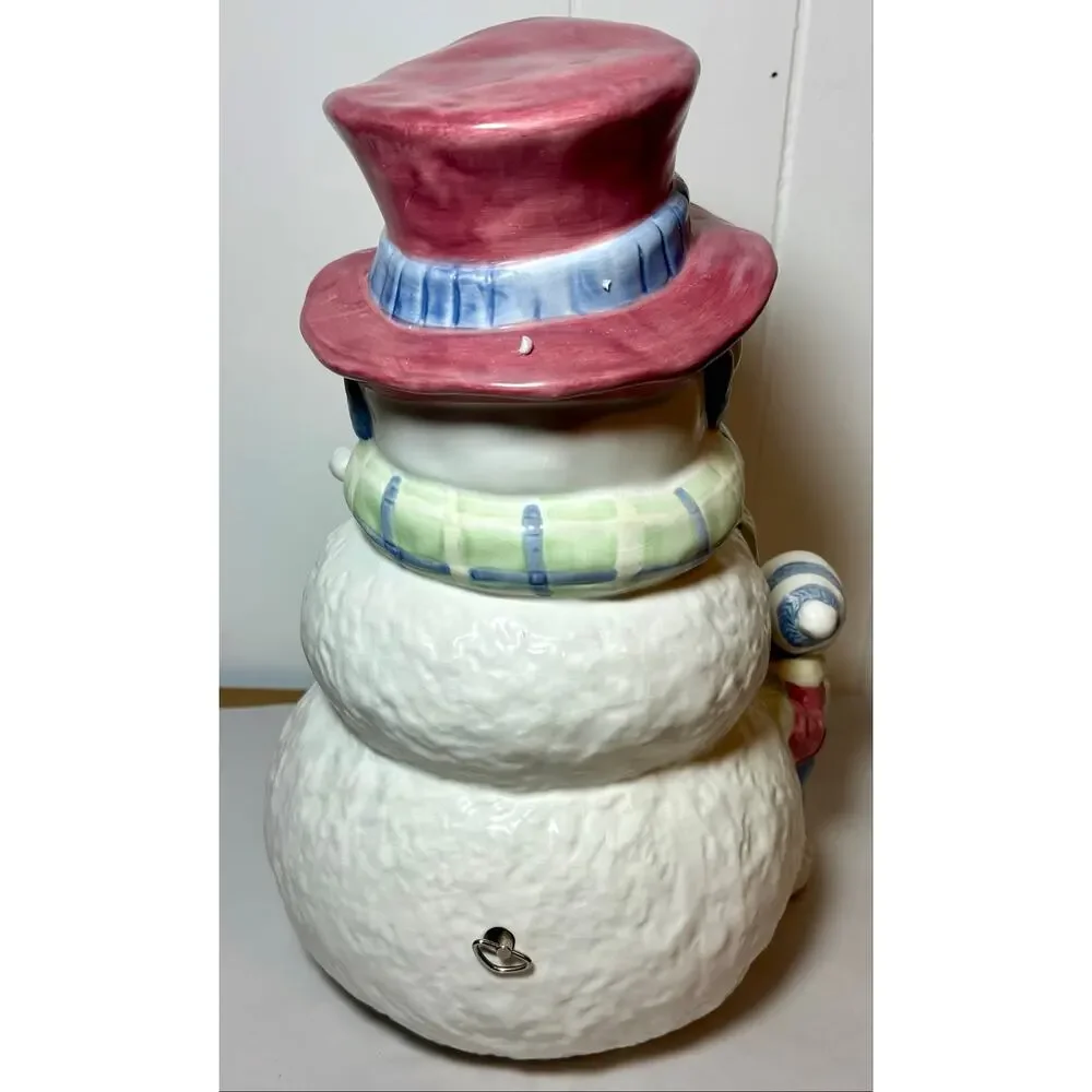 Vintage Cracker Barrel 12.5” Snowman Musical Figurine Ceramic Wind-up Frosty
